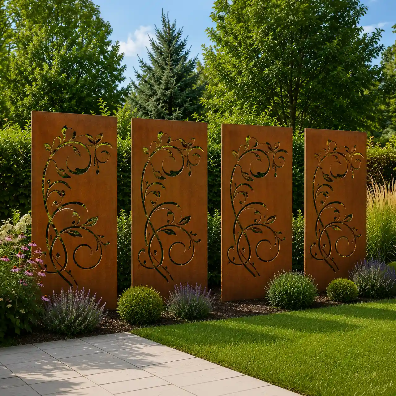Corten-Stahl-Blech-Form-Neuhausen_Lilien_4er Säule